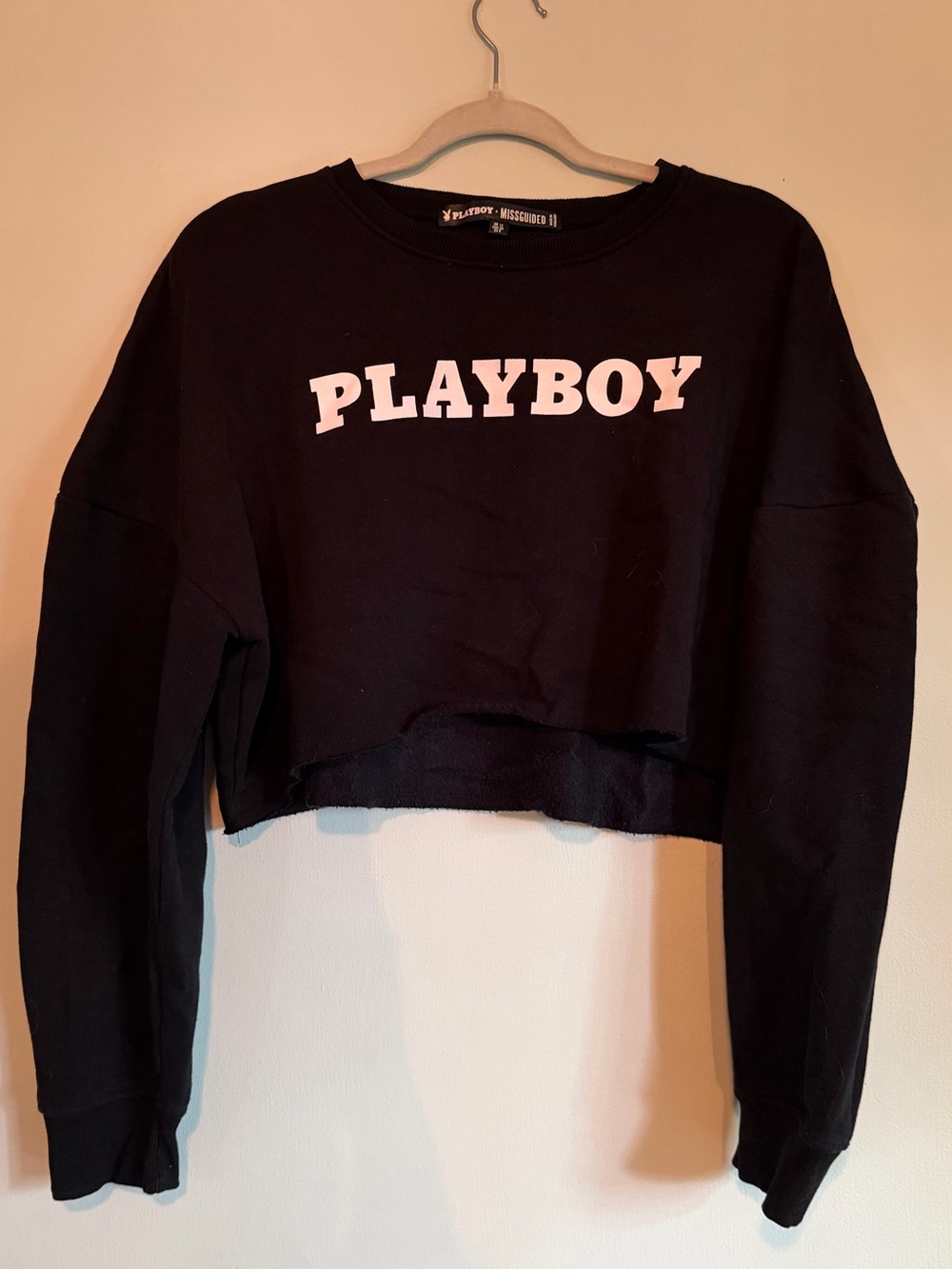 Playboy X Misguided Black Cropped Crewneck Sweatshirt - Women